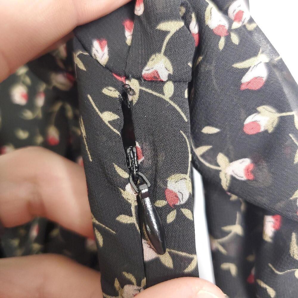 Lush Dress Womens S Tie Neck Long Sleeve Lined Short Floral - Picture 7 of 11